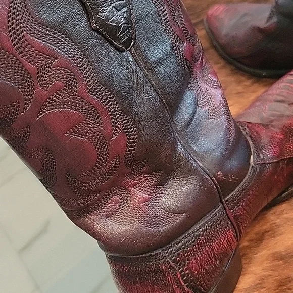 EUC Los Altos Black Cherry Ostrich Leg Western Boots Snip Toe - Picture 5 of 12